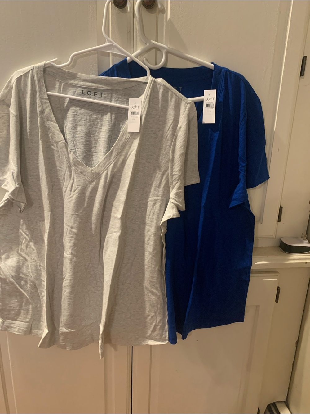 LOFT Short Sleeve V-Neck Tees in Light Gray and Royal Blue